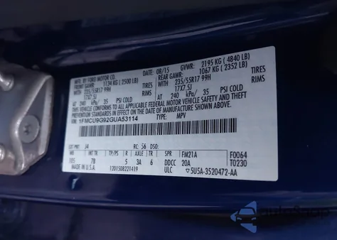 2016 Ford Escape Se z USA, uszkodzony, nr VIN 1FMCU9G92GUA53114